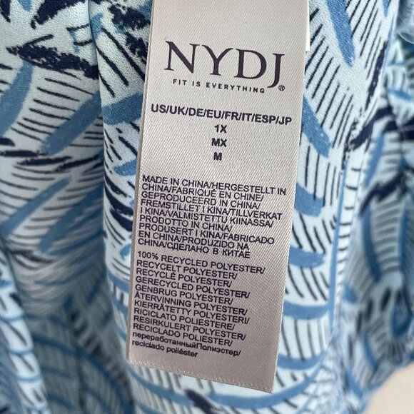 NYDJ Womens Plus 1X Blue Button Up Blouse Long Sleeve V Neck Shirt Pleated Back - Picture 5 of 10